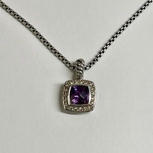 David Yurman Petite Albion Necklace with Amethyst and Diamond Pendant